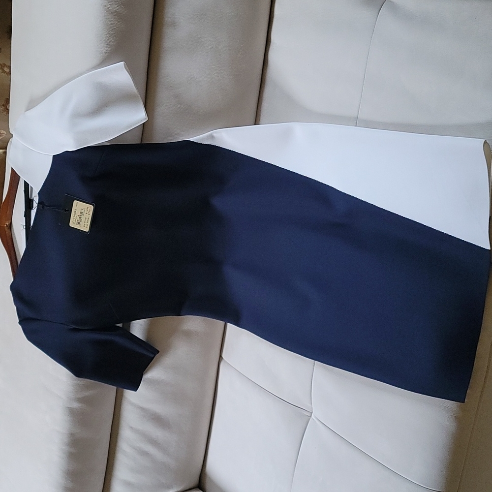 St John Blue/White Colorblock Dress